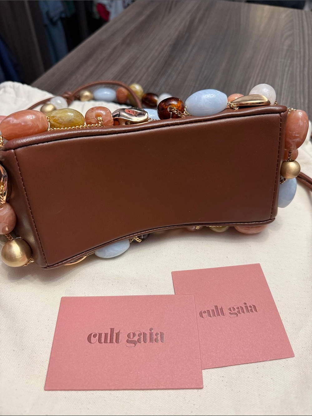 cult gaia Brown Shoulder Bag with Multicolor Bead Embellishments - Picture 7 of 8
